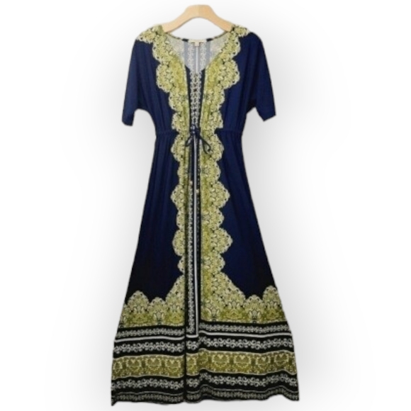 Haani Dresses & Skirts - Haani Vintage Bohemian Aqua Blue and Yellow Asymmetrical Maxi sz Petite MED